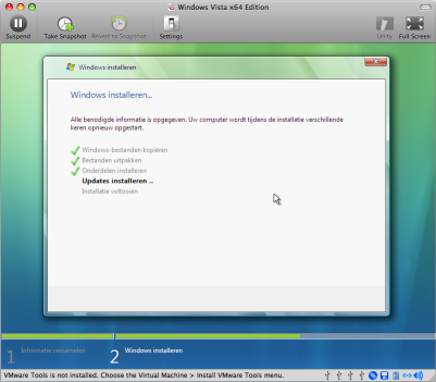 Windows Vista installatie onder VMware Fusion