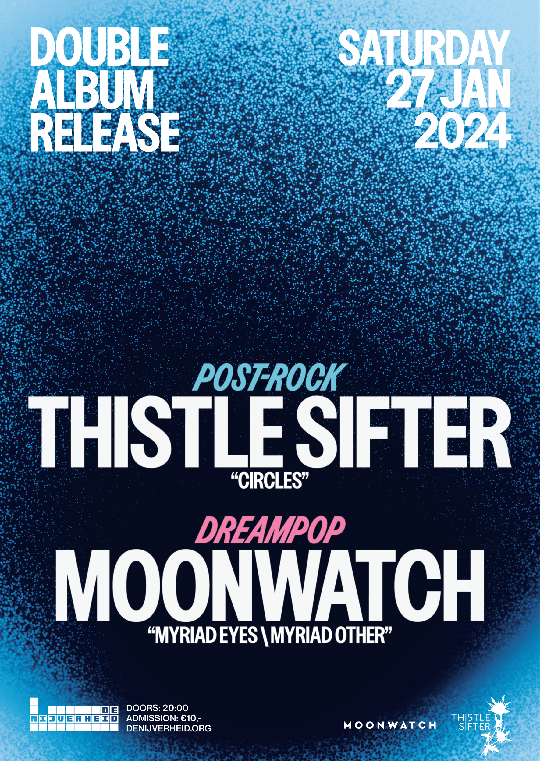 Concert poster for Moonwatch and Thistle Sifter double album release show