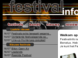 Screenshot van festivalinfo.nl